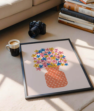 Colorful flower bouquet in a star-patterned vase