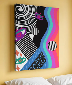 Colorful abstract art with geometric patterns and vibrant shapes