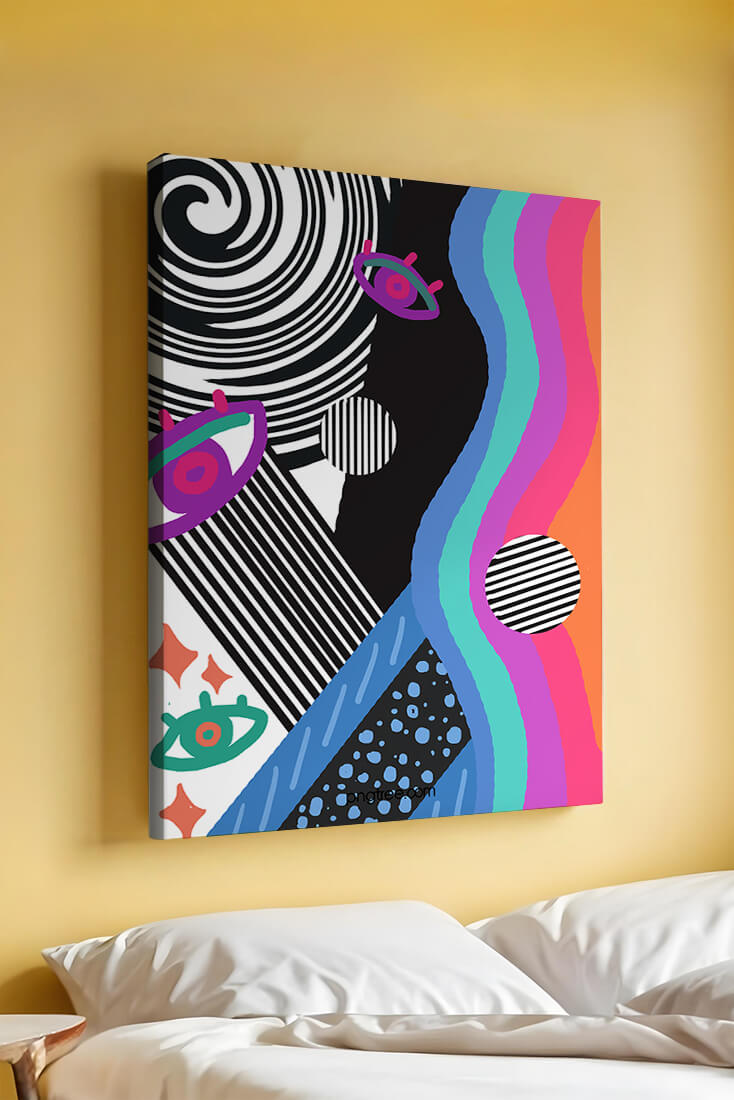 Colorful abstract art with geometric patterns and vibrant shapes