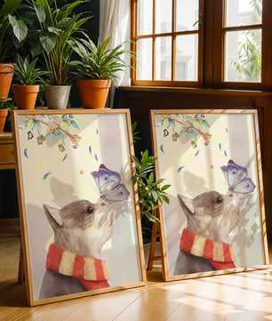 Cat Staring at Butterfly with Floral Elements - Mi tienda