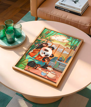 Cheerful Panda Having Tea in a Bamboo Garden - Mi tienda