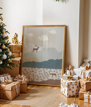 Majestic Deer and Mountain Landscape in Minimalist Style - Mi tienda