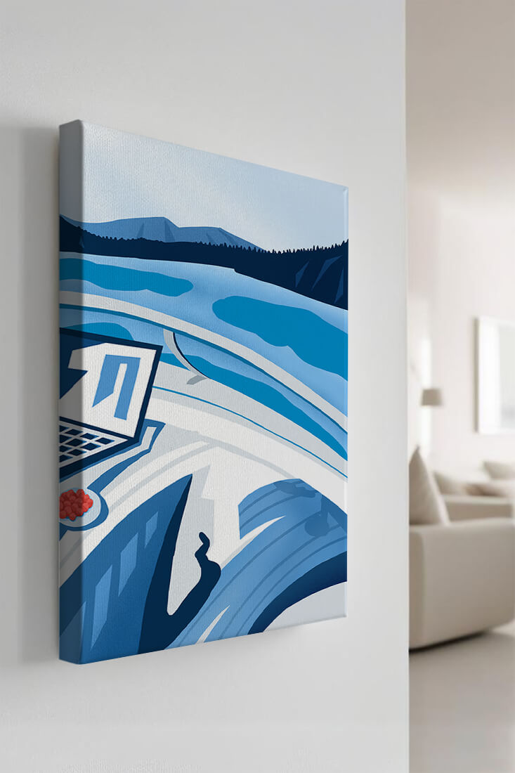 Modern Laptop and Scenic Lake View Illustration