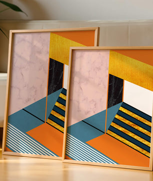 Abstraktes geometrisches Design mit Marmor- und Goldtexturen