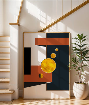 Abstract geometric artwork with golden circles and bold shapes - Mi tienda