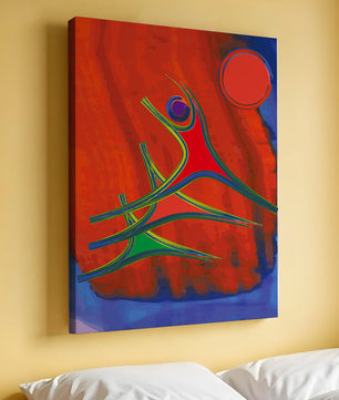 Abstract colorful artwork with dynamic figures and bold colors