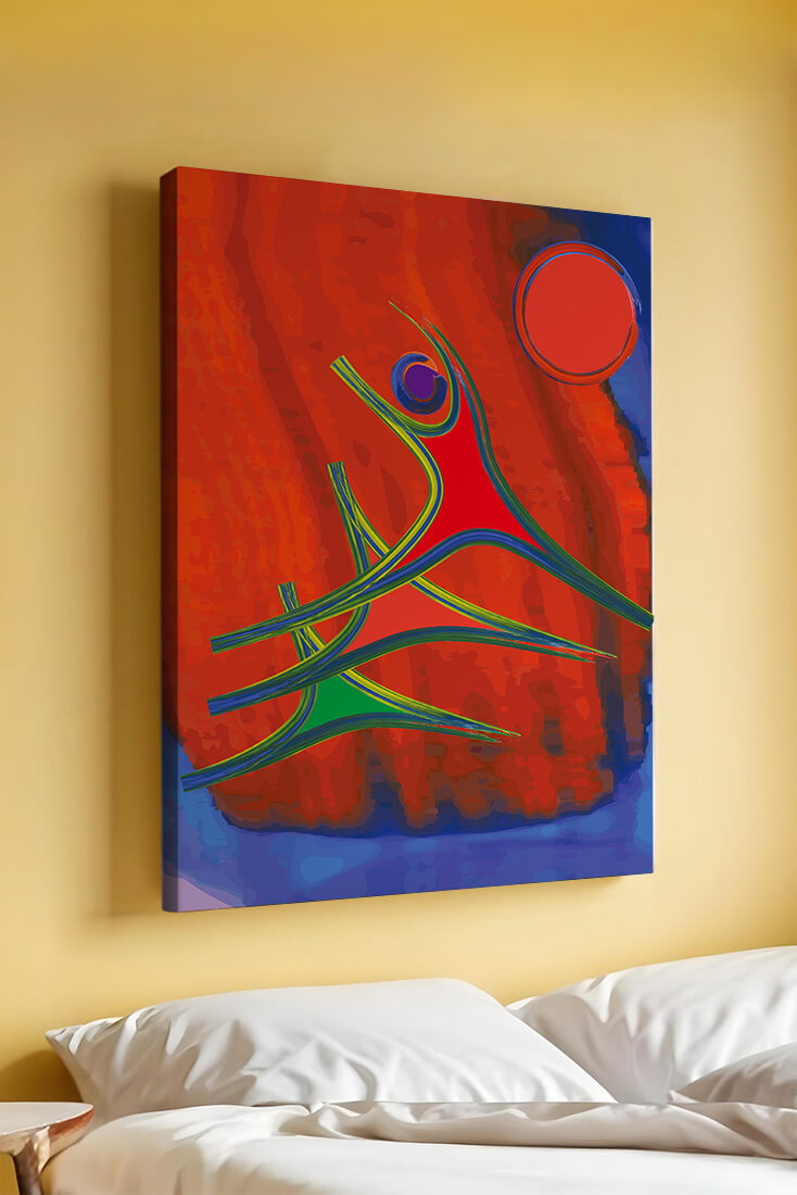 Abstract colorful artwork with dynamic figures and bold colors