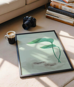 Minimalistic Art of Green Leaves on Abstract Background