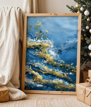Textura abstracta en azul y dorado con patrones dinámicos