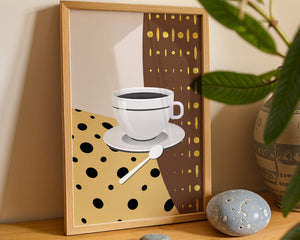 Contemporary Coffee Art with Geometric Patterns and Gold Accents - Mi tienda