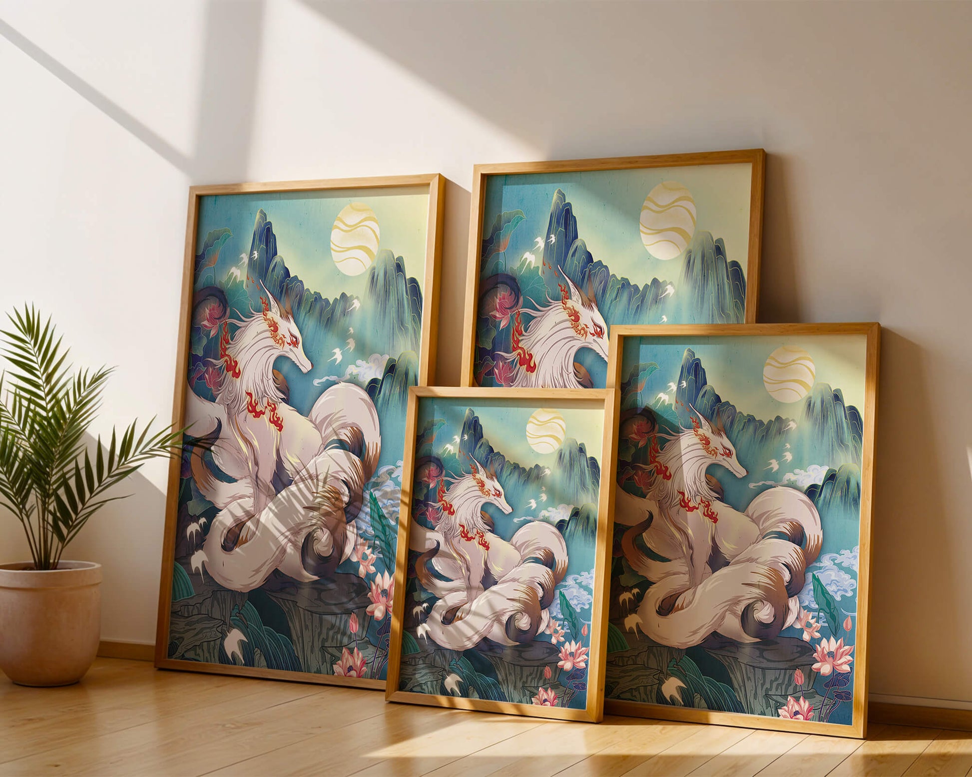 狐妖在充满生机的幻想景观中