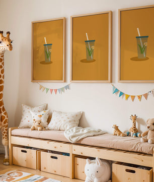 Illustration of a Drink with Botanical Element and Straw on Orange Background - Mi tienda