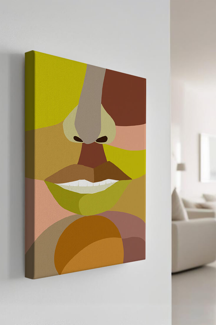 Retrato abstracto colorido con formas geométricas audaces