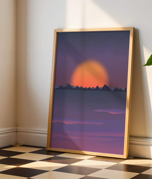 Sunset Over Mountains with Starry Sky
