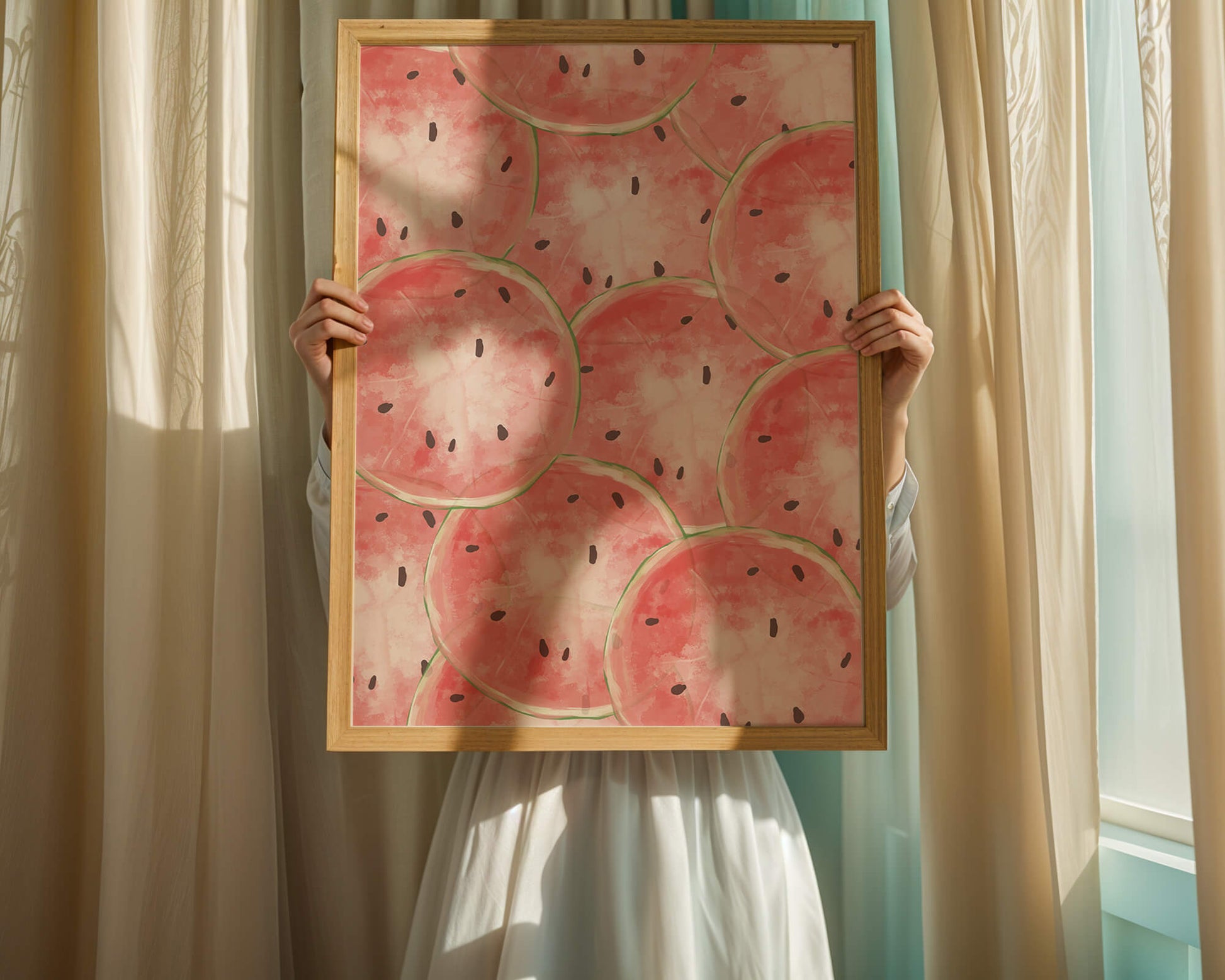 Watercolor watermelon slice pattern full of vibrant summer vibes