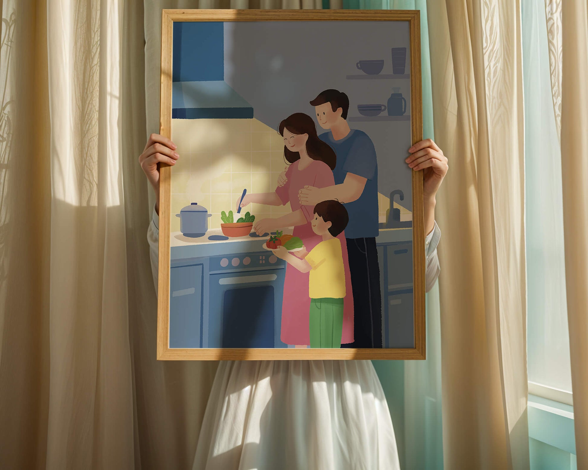 Family Cooking Together in a Modern Kitchen