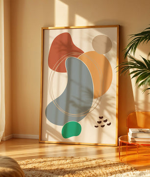 Abstract geometric art with colorful organic shapes and lines