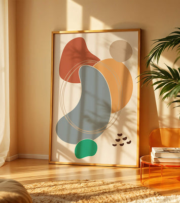 Abstract geometric art with colorful organic shapes and lines
