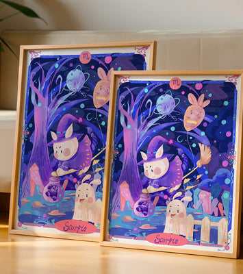 Whimsical zodiac scorpio scene with a magical theme