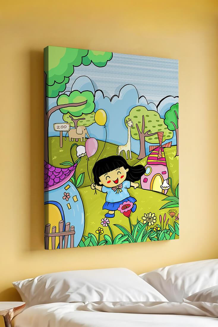 Colorful children's illustration of a joyful zoo visit with animals