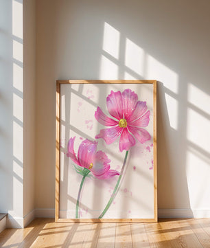 Flores delicadas en acuarela rosada con salpicaduras artísticas en lienzo