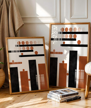 Abstract Geometric Art with Circles and Bars in Earth Tones