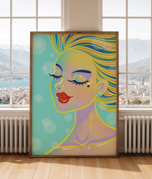 Portrait abstrait coloré d'une femme aux yeux fermés