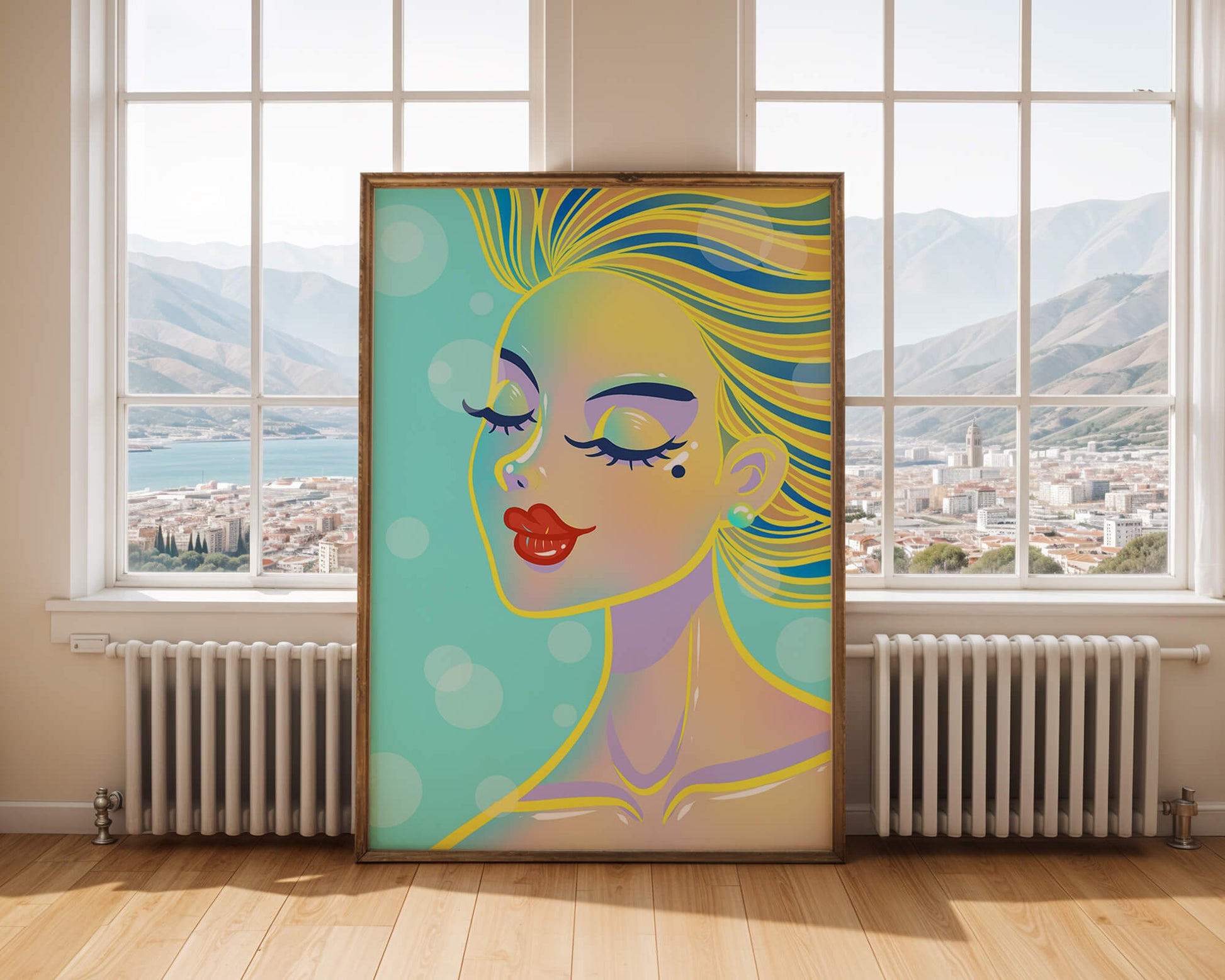 Colorful abstract portrait of a woman with closed eyes