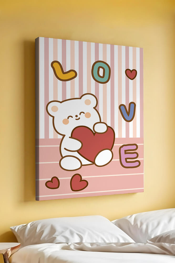 Adorable bear holding a heart in a playful love-themed illustration