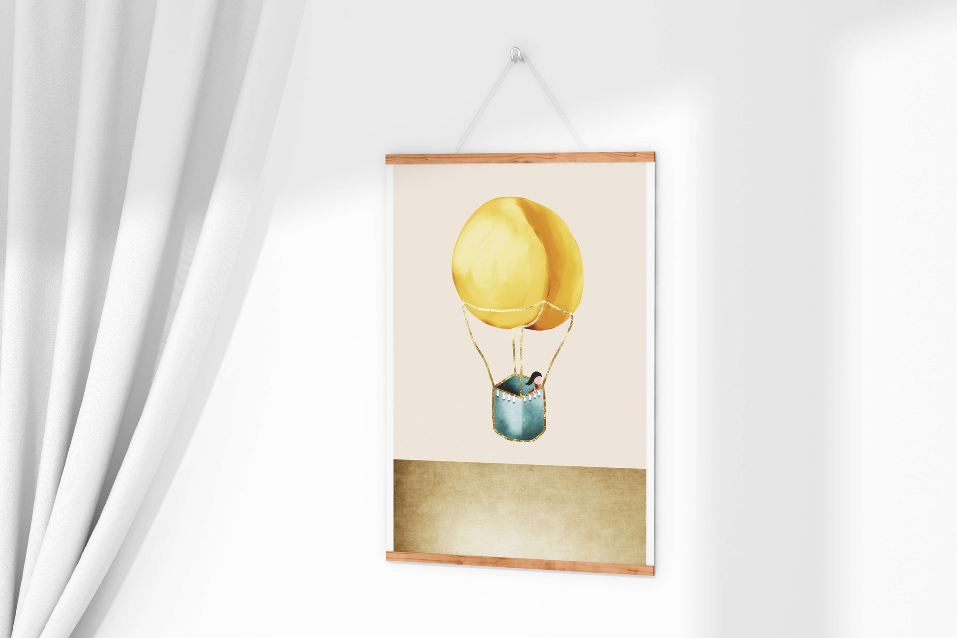 Charming Hot Air Balloon Illustration with Golden Accents