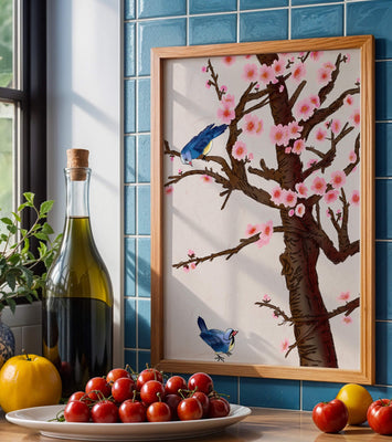 Charming illustration of cherry blossom tree with birds