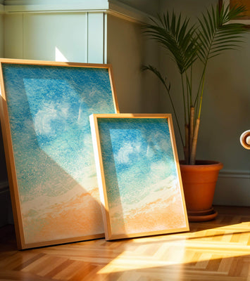 Abstract Ocean Waves with Blue and Sand Tones