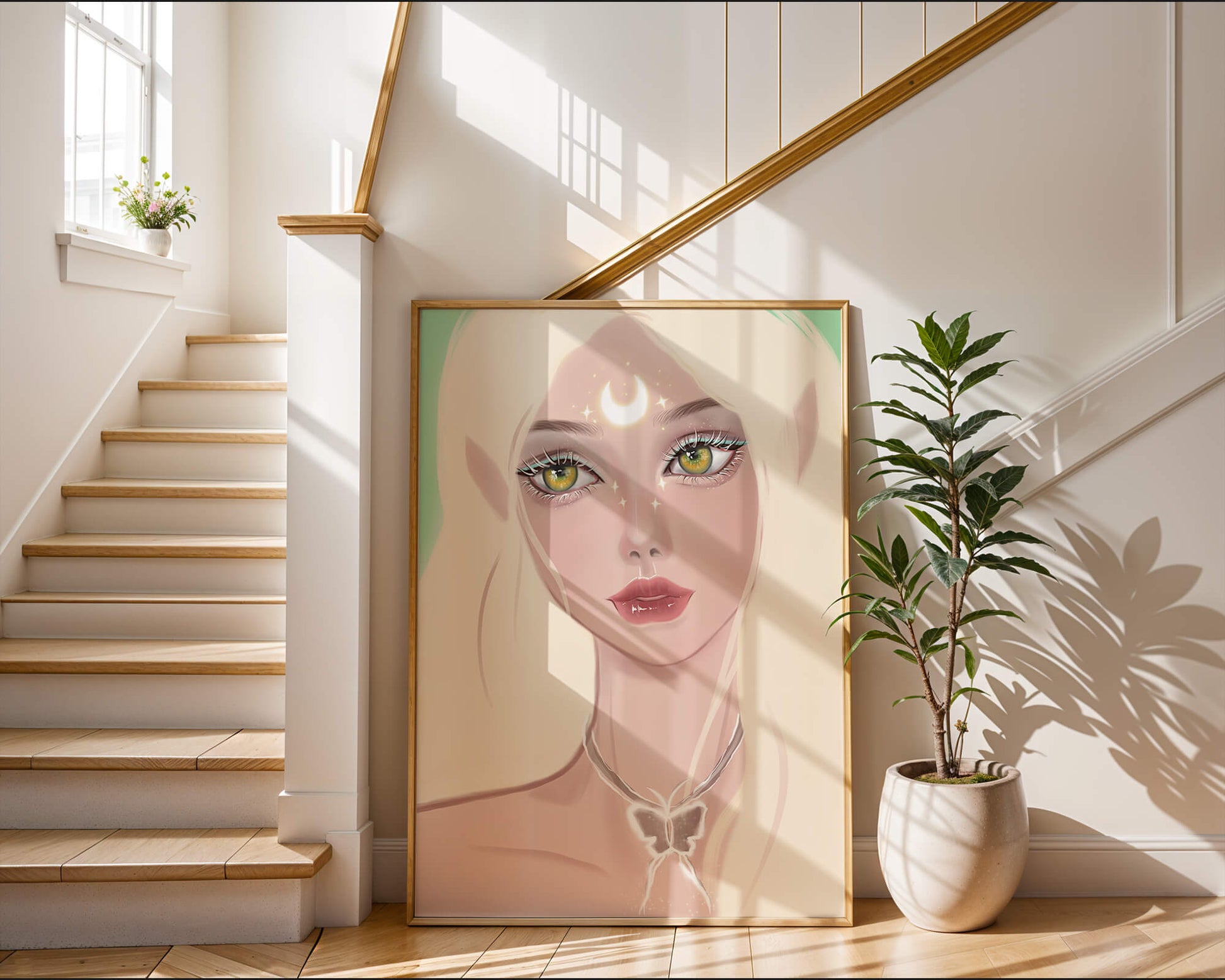 Enchanted portrait of ethereal elf girl with glowing elements