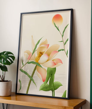 Serene Lotus Flower with Sun in Minimalist Natural Setting - Mi tienda