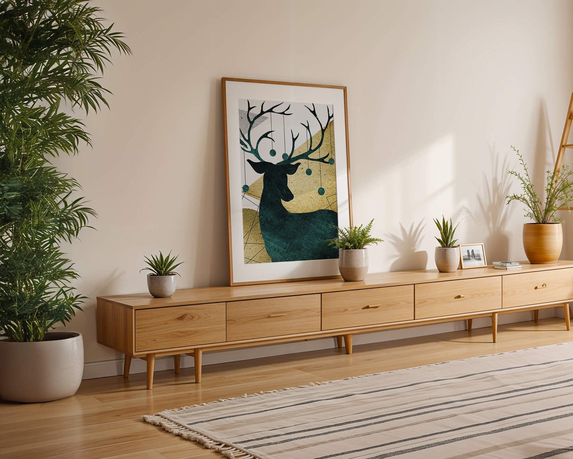 Silhouette of a Deer with Abstract Gold and Green Background