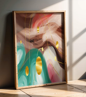 Abstract colorful swirl design with golden circles