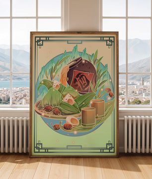 Traditional Chinese food illustration with festive elements