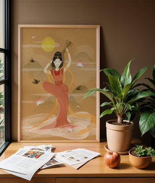 Serene Oriental Woman Playing Instrument Amidst Nature - Mi tienda