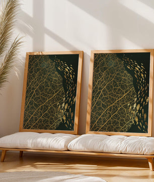 Hoja abstracta con patrón geométrico y siluetas de peces