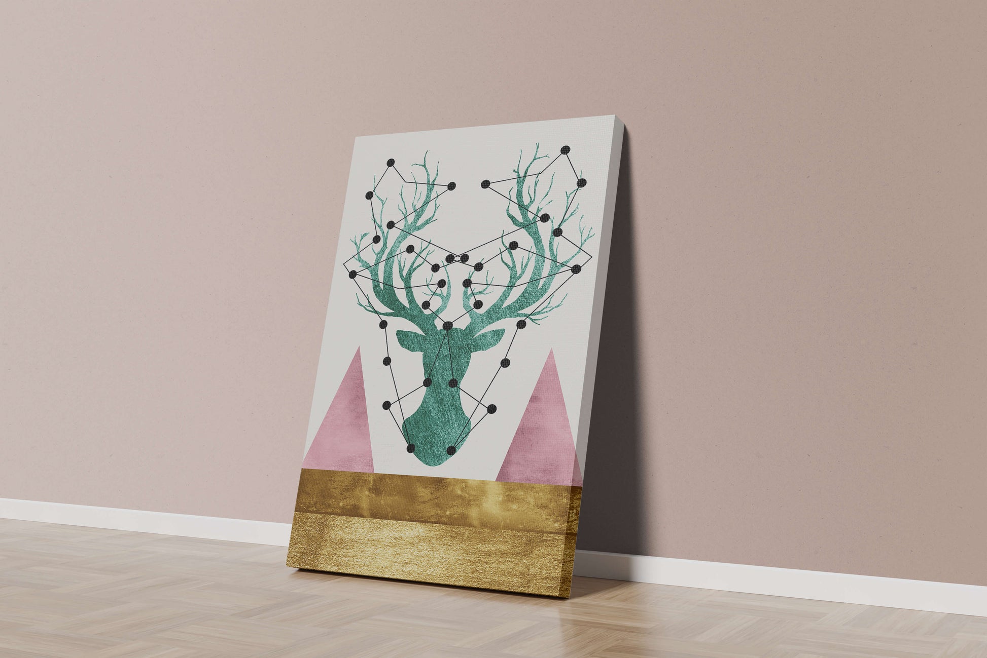 Geometric Deer with Abstract Elements and Gold Accents