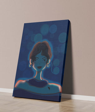 Illustration d'une femme avec des lumières bokeh et des boucles d'oreilles élégantes