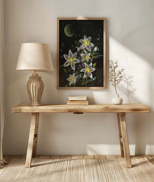 Luminous Night Flowers Under a Starry Sky with Golden Moon - Mi tienda