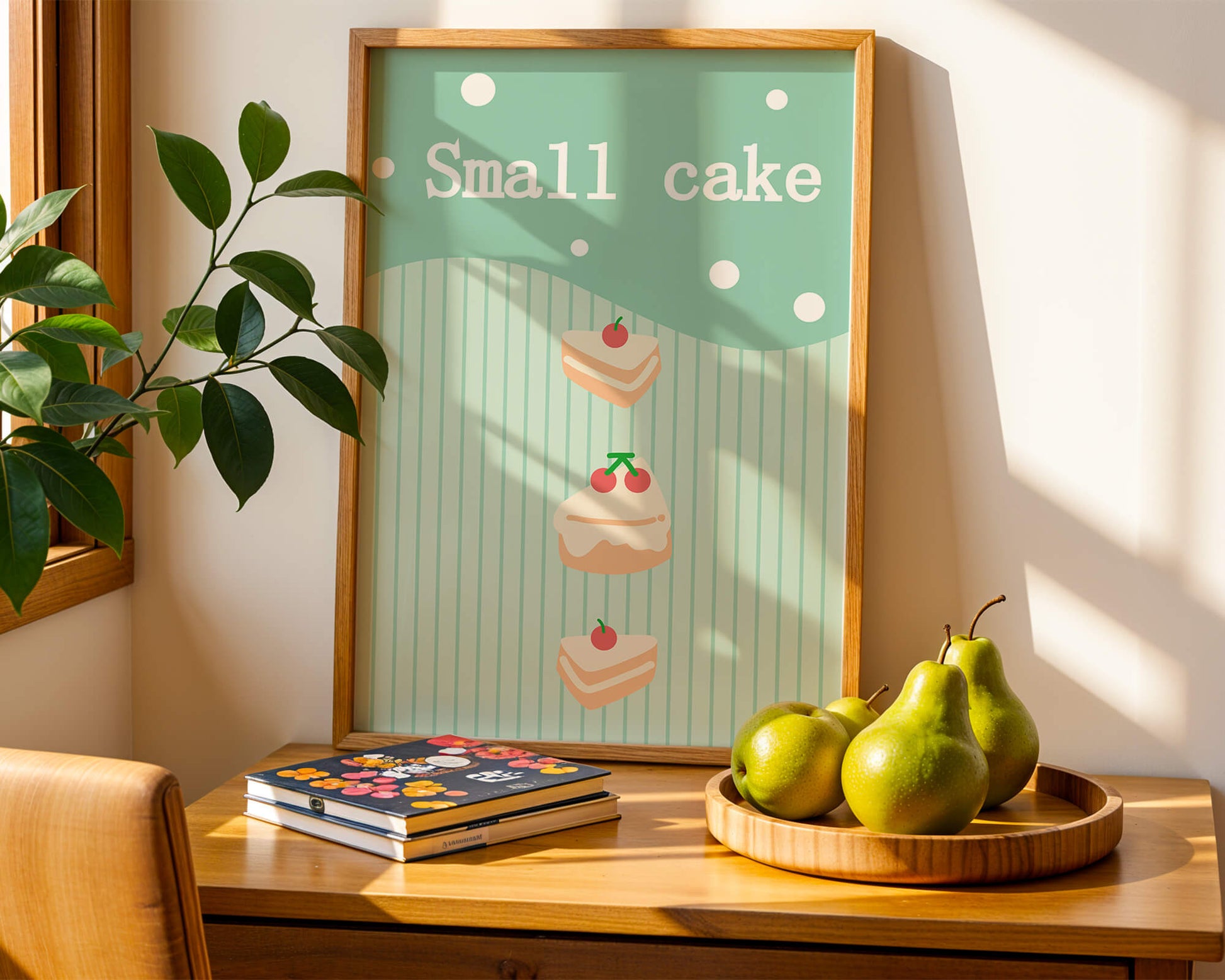Charming illustration of small cakes with cherries