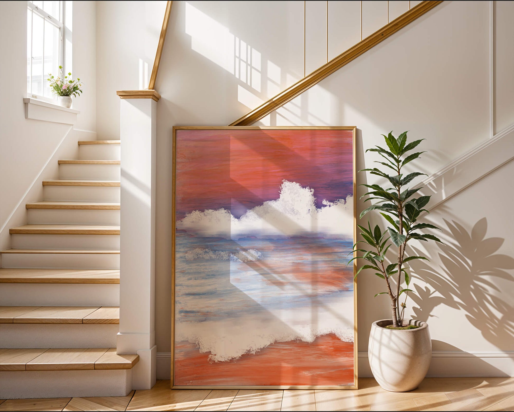Calming Ocean Waves with Serene Sunset Sky