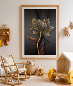 Golden Lotus Flower On Abstract Grey Background - Mi tienda