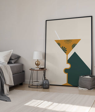 Cocktail Glass with Decorative Floral Design in Minimalist Art Style