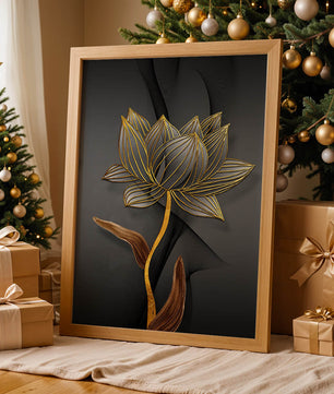 Golden Lotus Flower On Abstract Grey Background - Mi tienda