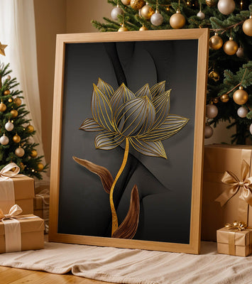 Golden Lotus Flower On Abstract Grey Background