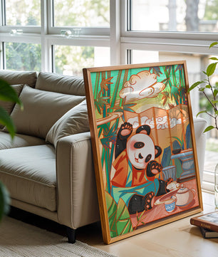 Cheerful Panda Having Tea in a Bamboo Garden - Mi tienda