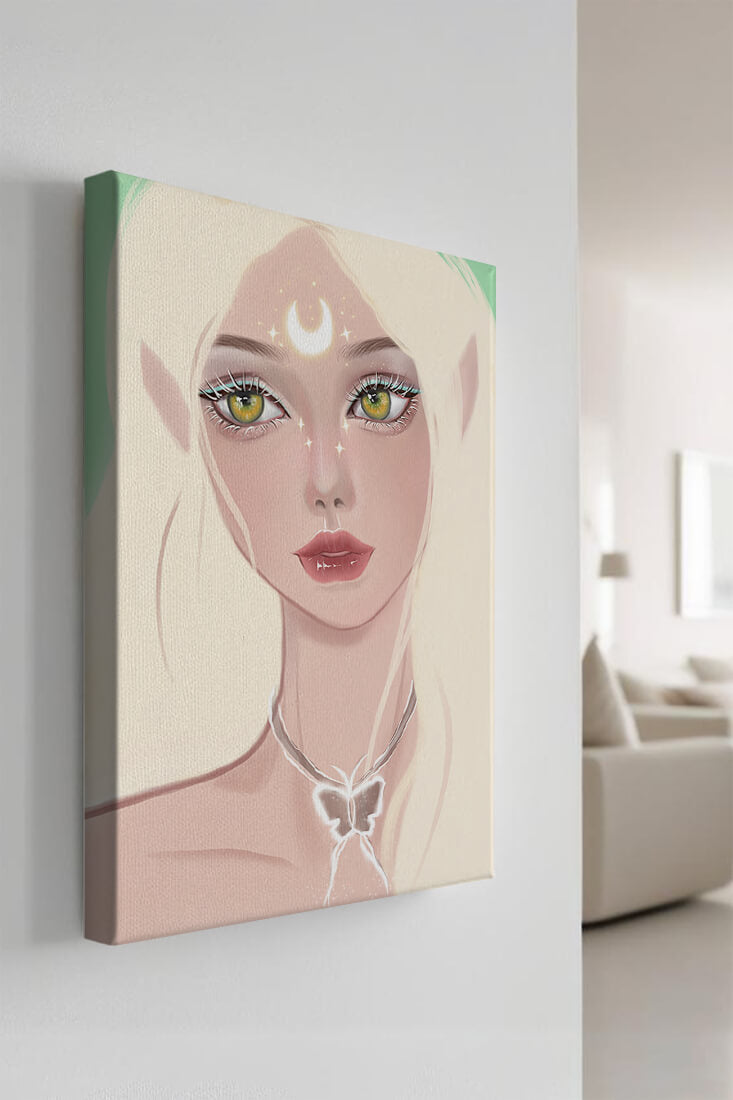 Enchanted portrait of ethereal elf girl with glowing elements